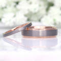 Matching two-tone silver and rose gold tungsten couples ring set, 6mm and 2mm, brushed finish