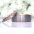 Matching two-tone silver and rose gold tungsten couples ring set, 8mm and 2mm, brushed dome