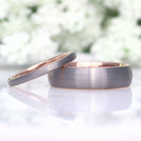 His and Hers Tungsten Wedding Band Set, 6mm-2mm Two-Tone Couples Rings, Silver and Rose Gold Band, Comfort Fit, Smooth, Dome, Matte Brush