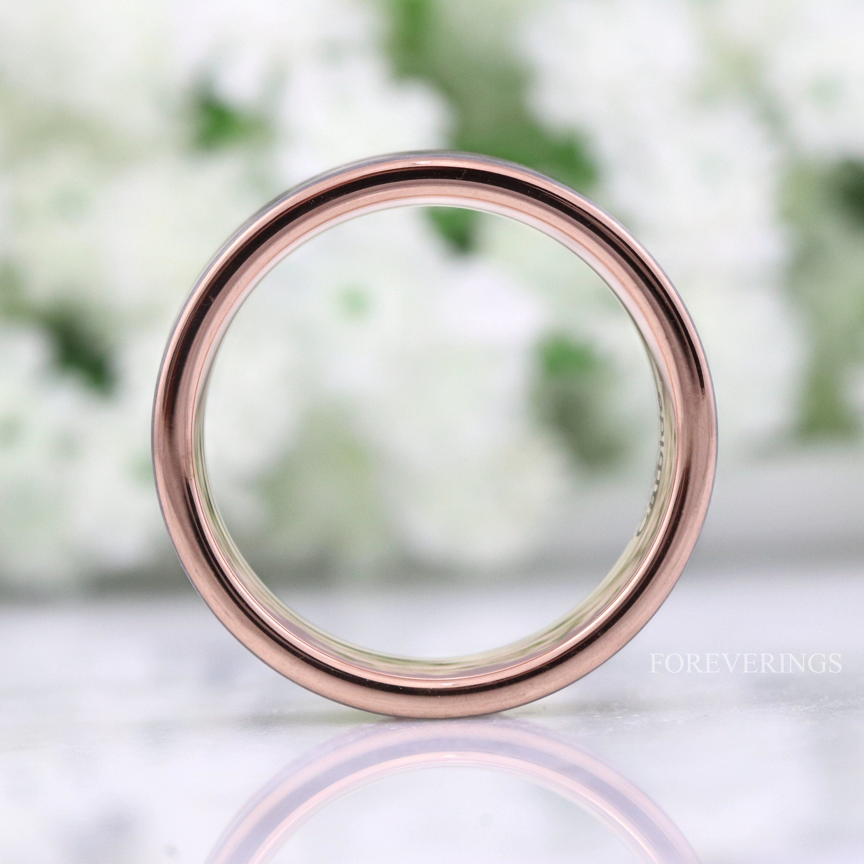 Rose Gold Mens Wedding Band with Offset Groove, 8mm Tungsten Ring, Two Tone Rose Gold and Silver Band, Flat Brushed Ring, Ring Engraving