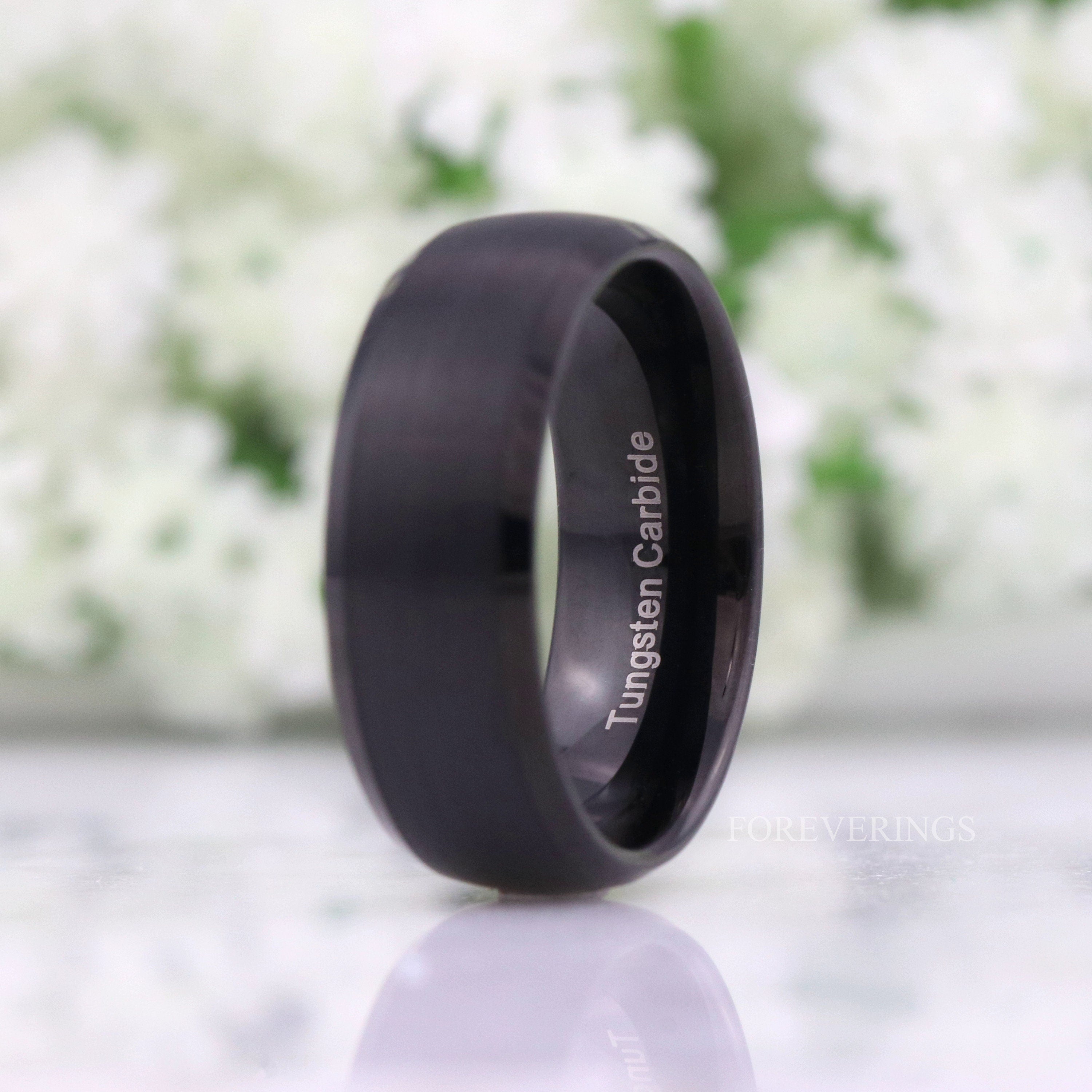 Matte Black Tungsten Ring, 8mm 6mm Mens Wedding Band, Simple Modern Custom Engraved Ring