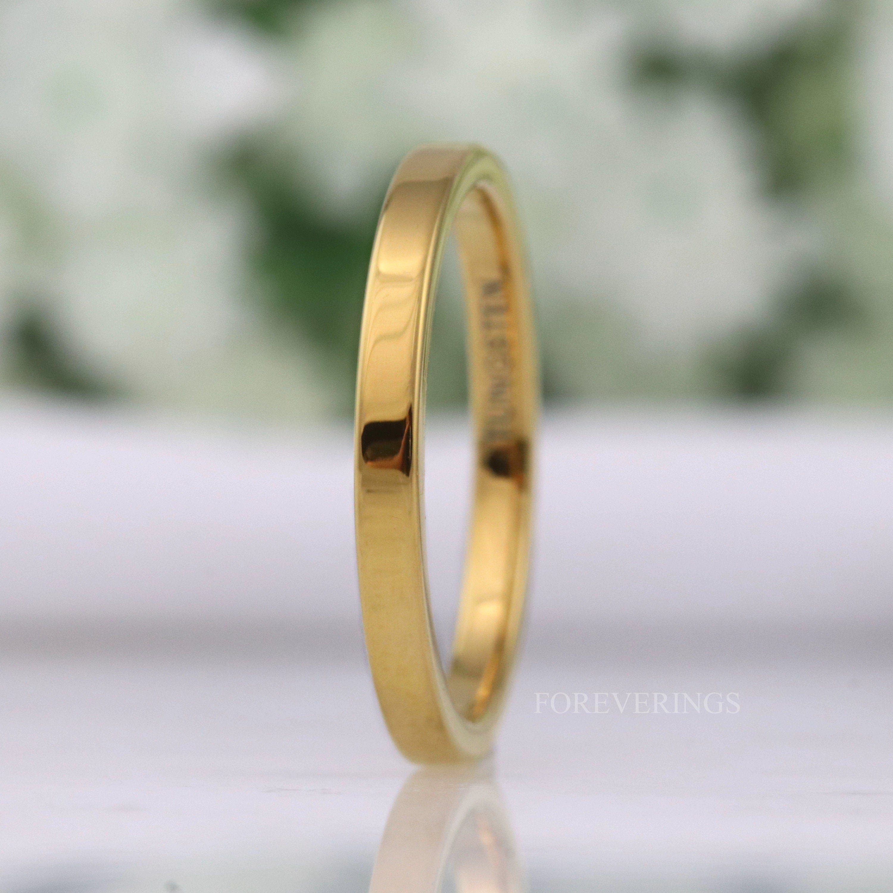 Minimalist Gold Wedding Band, Flat Thin Ring, Gold Tungsten Ring, 2mm-4mm Men Women Wedding Band, Simple Polished Band, Custom Engraved Ring