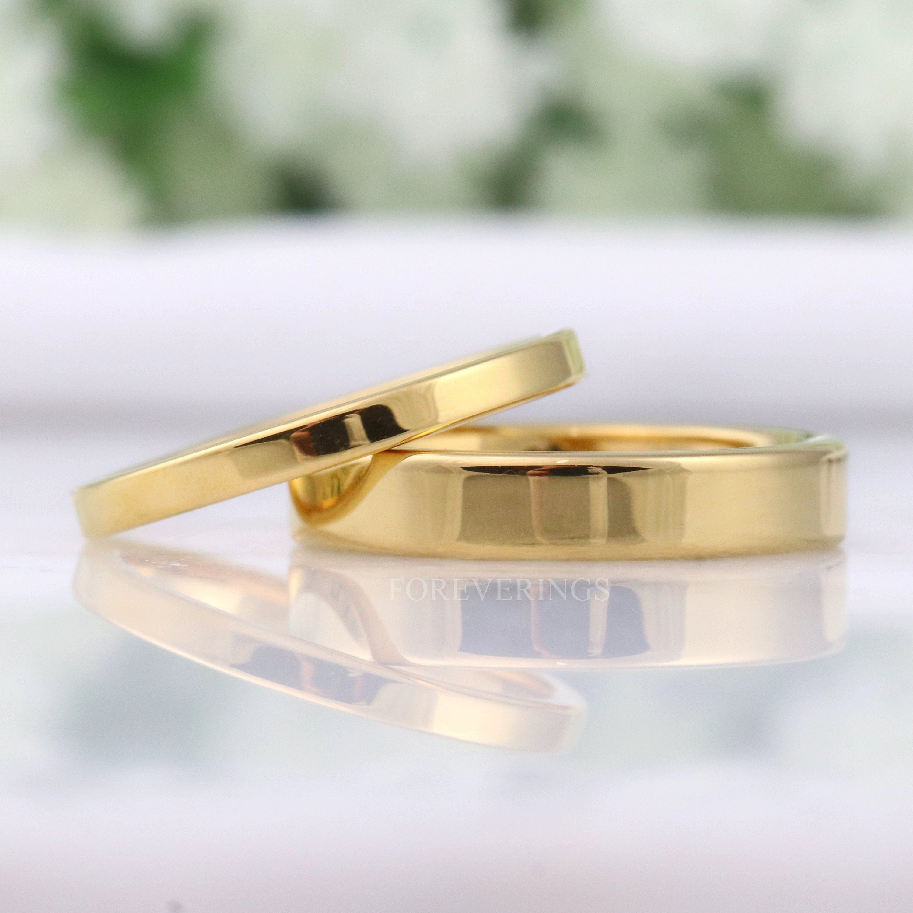 Minimalist Gold Wedding Band, Flat Thin Ring, Gold Tungsten Ring, 2mm-4mm Men Women Wedding Band, Simple Polished Band, Custom Engraved Ring