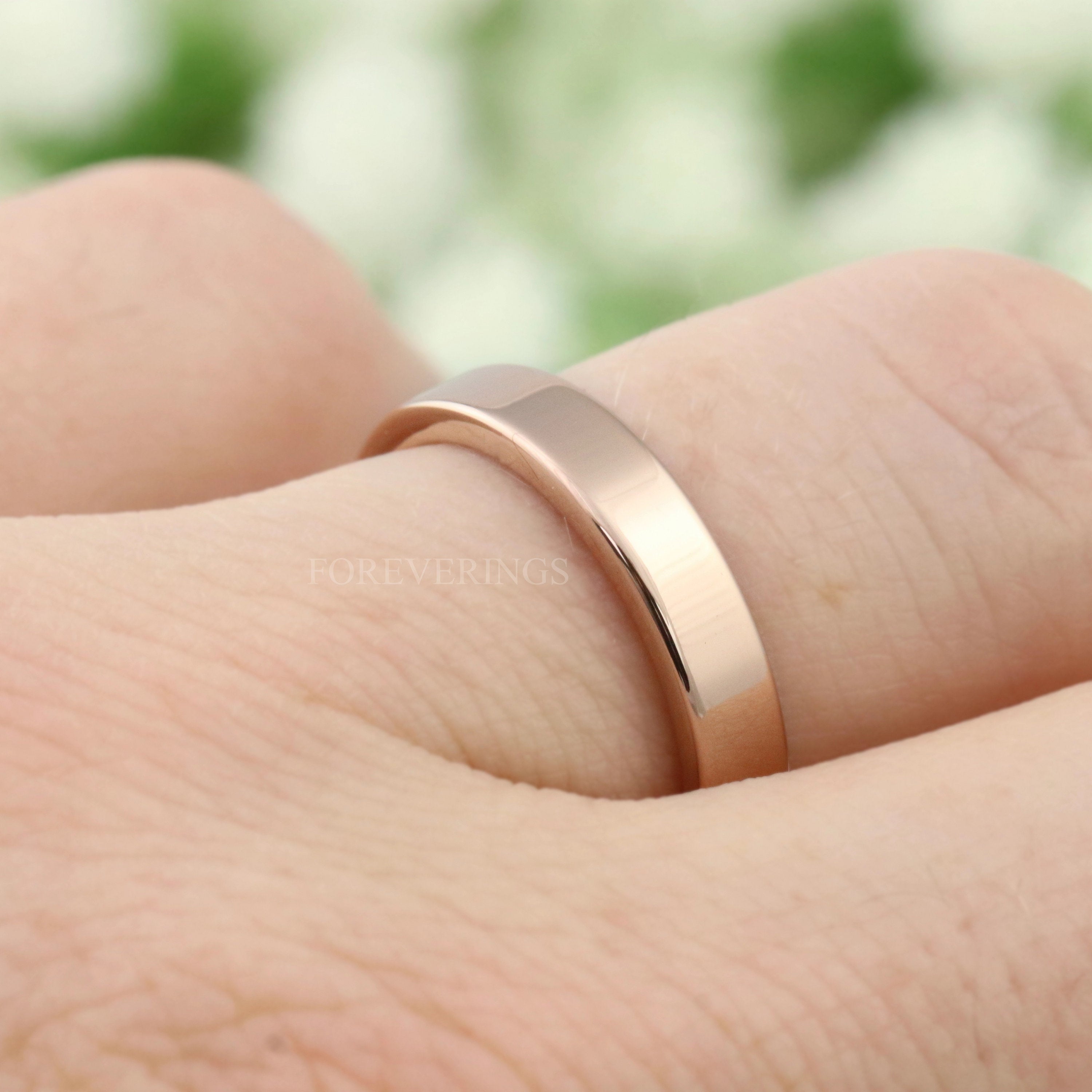 Rose Gold Wedding Band, Simple Flat Tungsten Ring, 2mm-4mm Mens Womens Wedding Band, Polished Rose Gold Band, Custom Engraved Ring