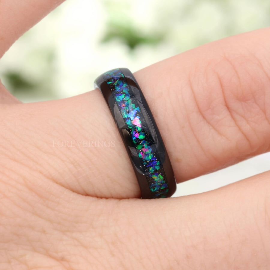 Galaxy Opal | Men's Black Tungsten Wedding Band | 6mm
