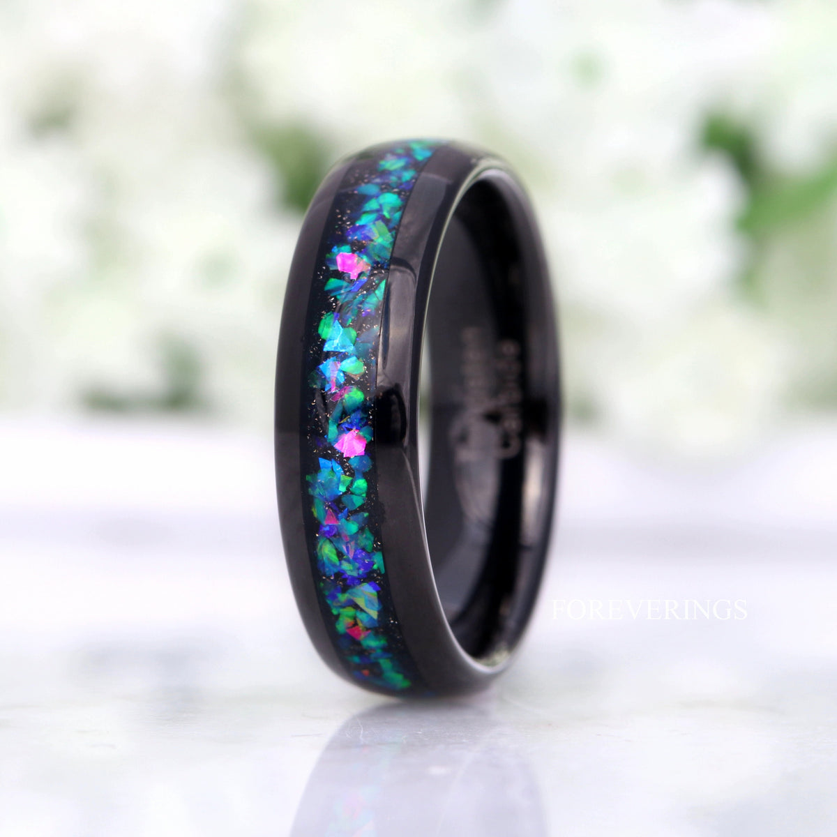 Galaxy Opal | Men's Black Tungsten Wedding Band | 6mm