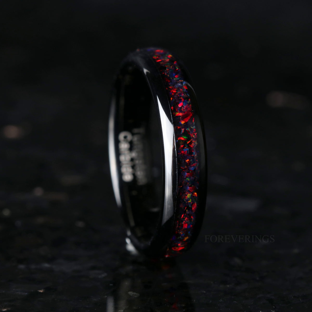 Black Fire Opal | 4mm Tungsten Wedding Band