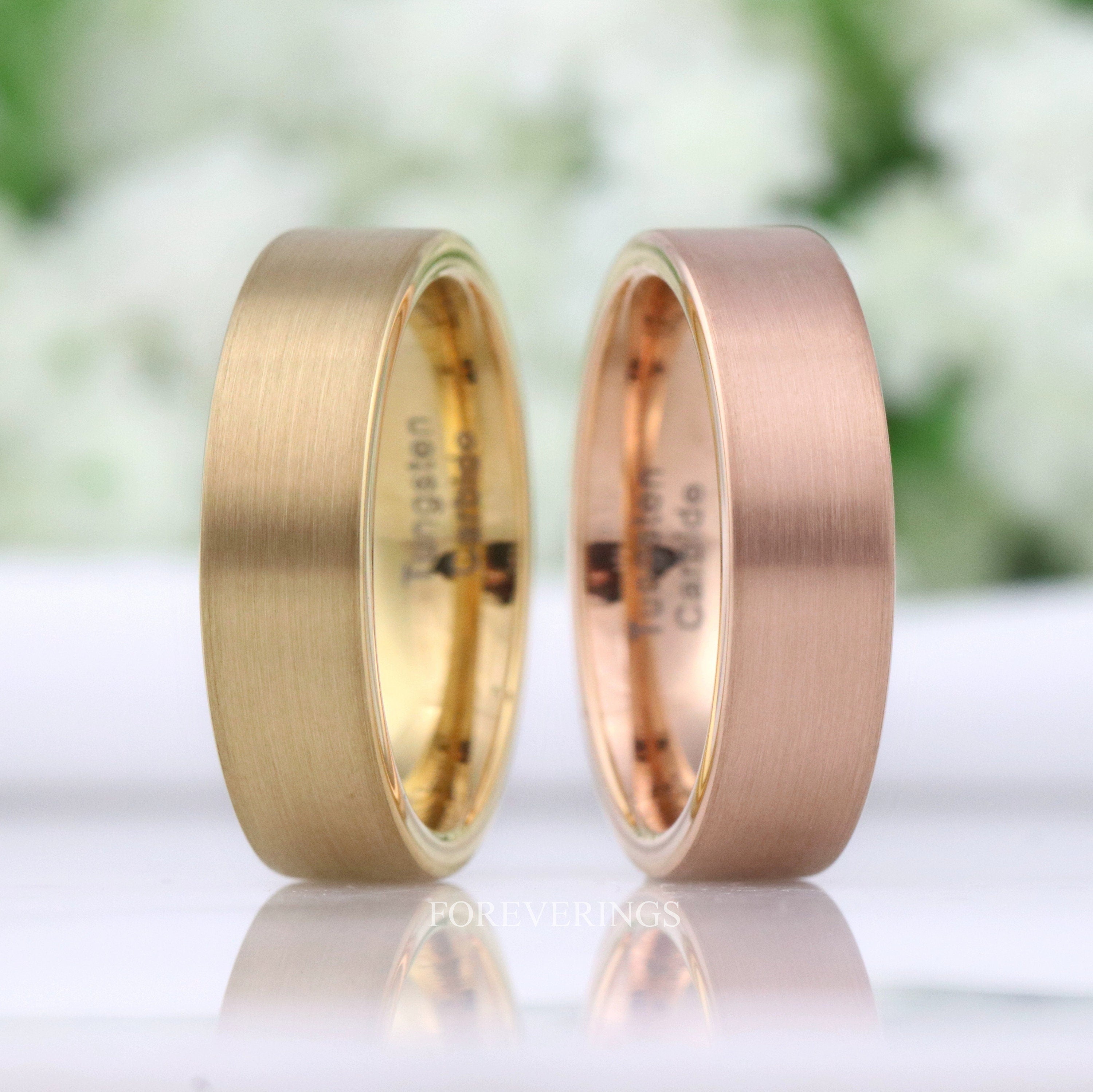 Mens Brushed Gold Ring, 6mm Mens Wedding Band, Rose Gold or Yellow Gold Tungsten Ring, Matte Flat Band, Classic Ring for Him, Ring Engraving