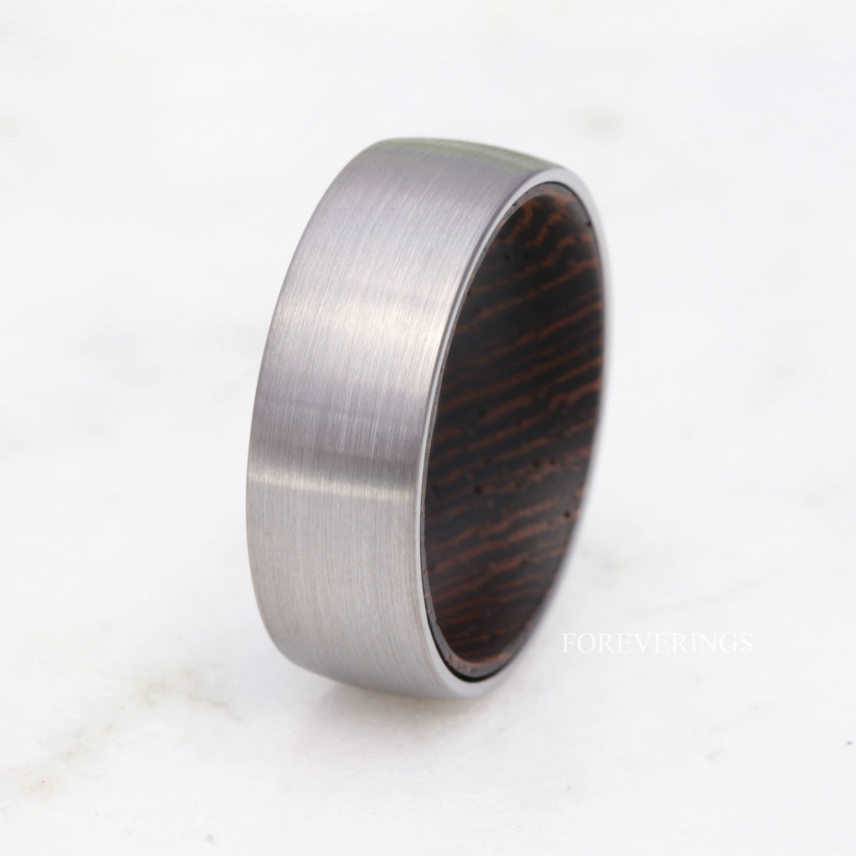 Wood Ring Men, Wedding Band, Silver Tungsten Ring, Dark Wood Ring, Man Anniversary Gift for Him, Matte, Brushed Ring, Dome, Unique Ring