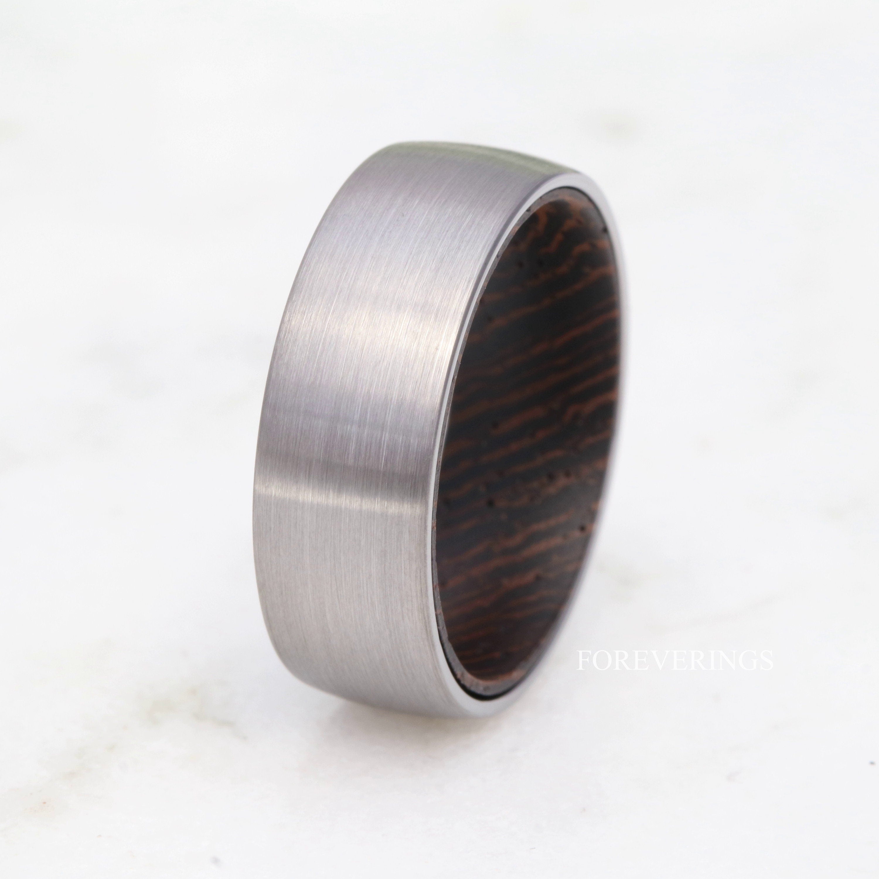 Wood Ring Men, Wedding Band, Silver Tungsten Ring, Dark Wood Ring, Man Anniversary Gift for Him, Matte, Brushed Ring, Dome, Unique Ring