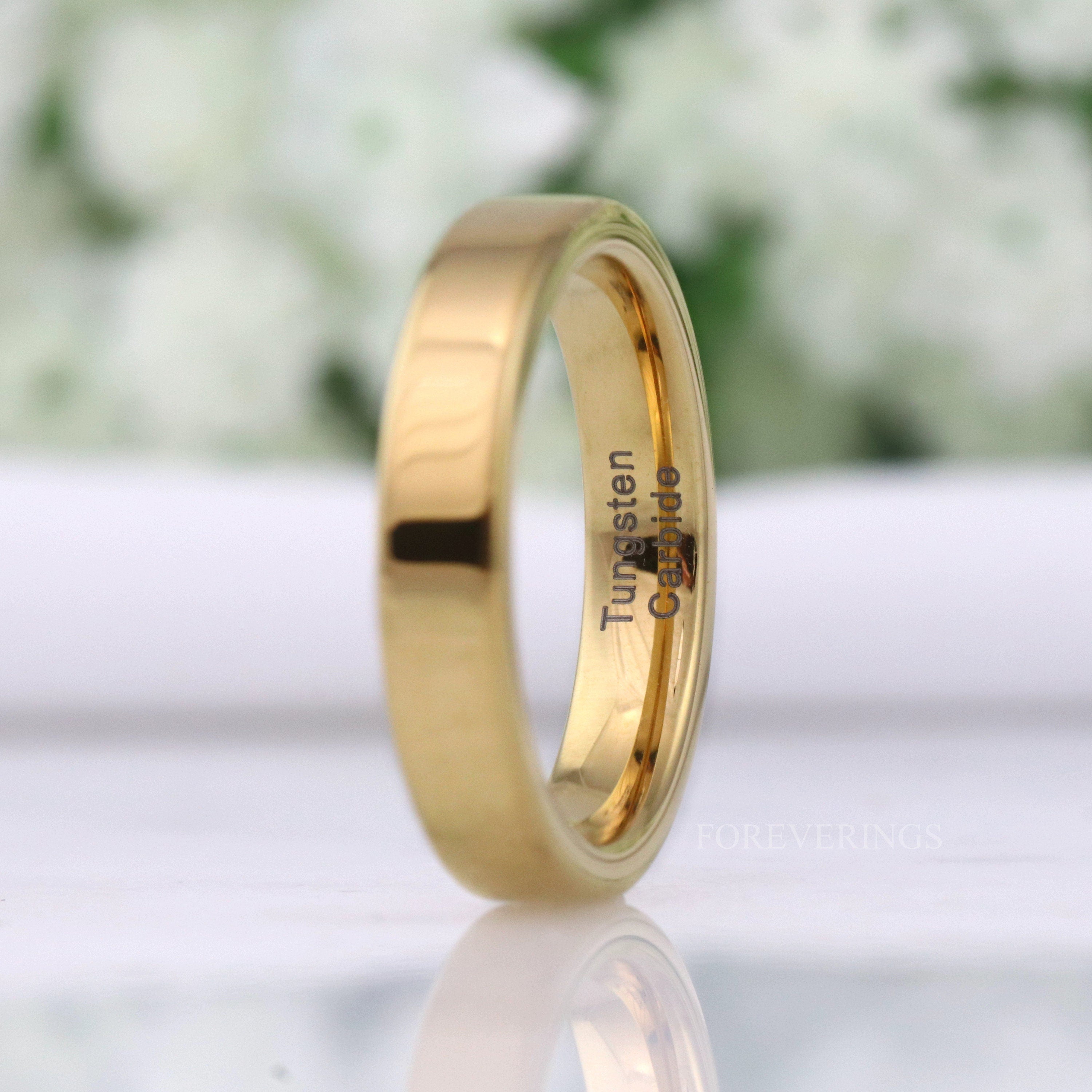 Minimalist Gold Wedding Band, Flat Thin Ring, Gold Tungsten Ring, 2mm-4mm Men Women Wedding Band, Simple Polished Band, Custom Engraved Ring