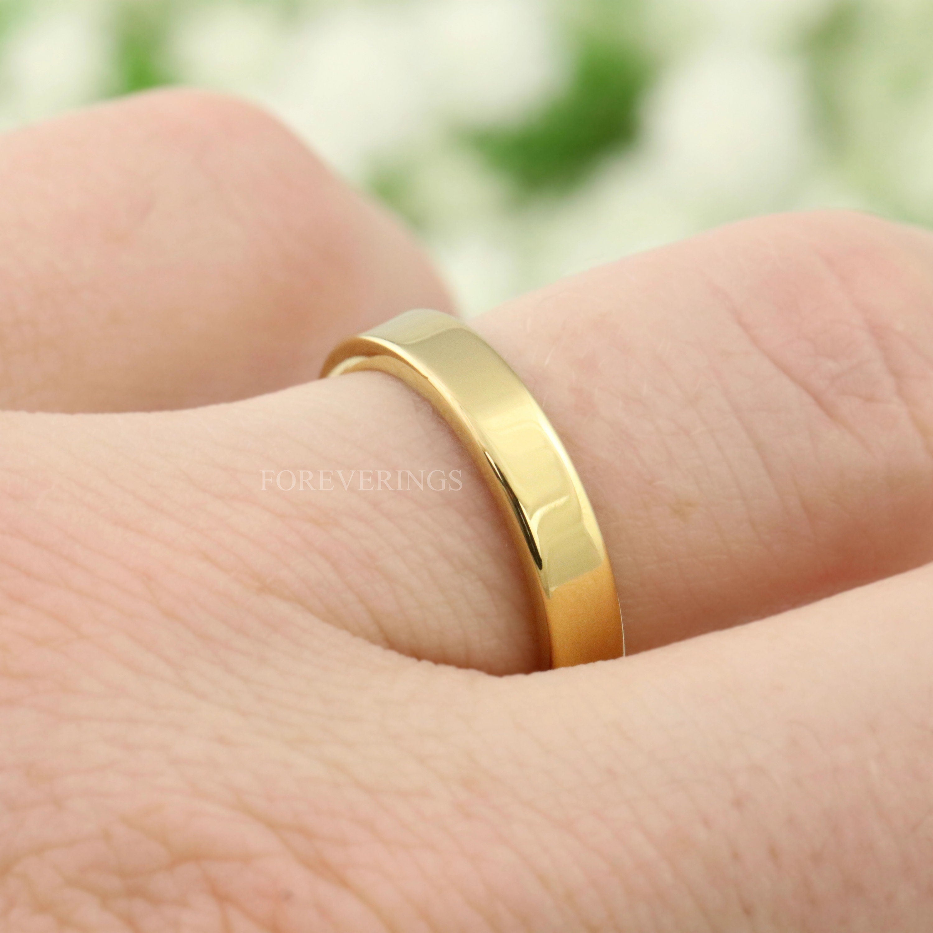 Minimalist Gold Wedding Band, Flat Thin Ring, Gold Tungsten Ring, 2mm-4mm Men Women Wedding Band, Simple Polished Band, Custom Engraved Ring