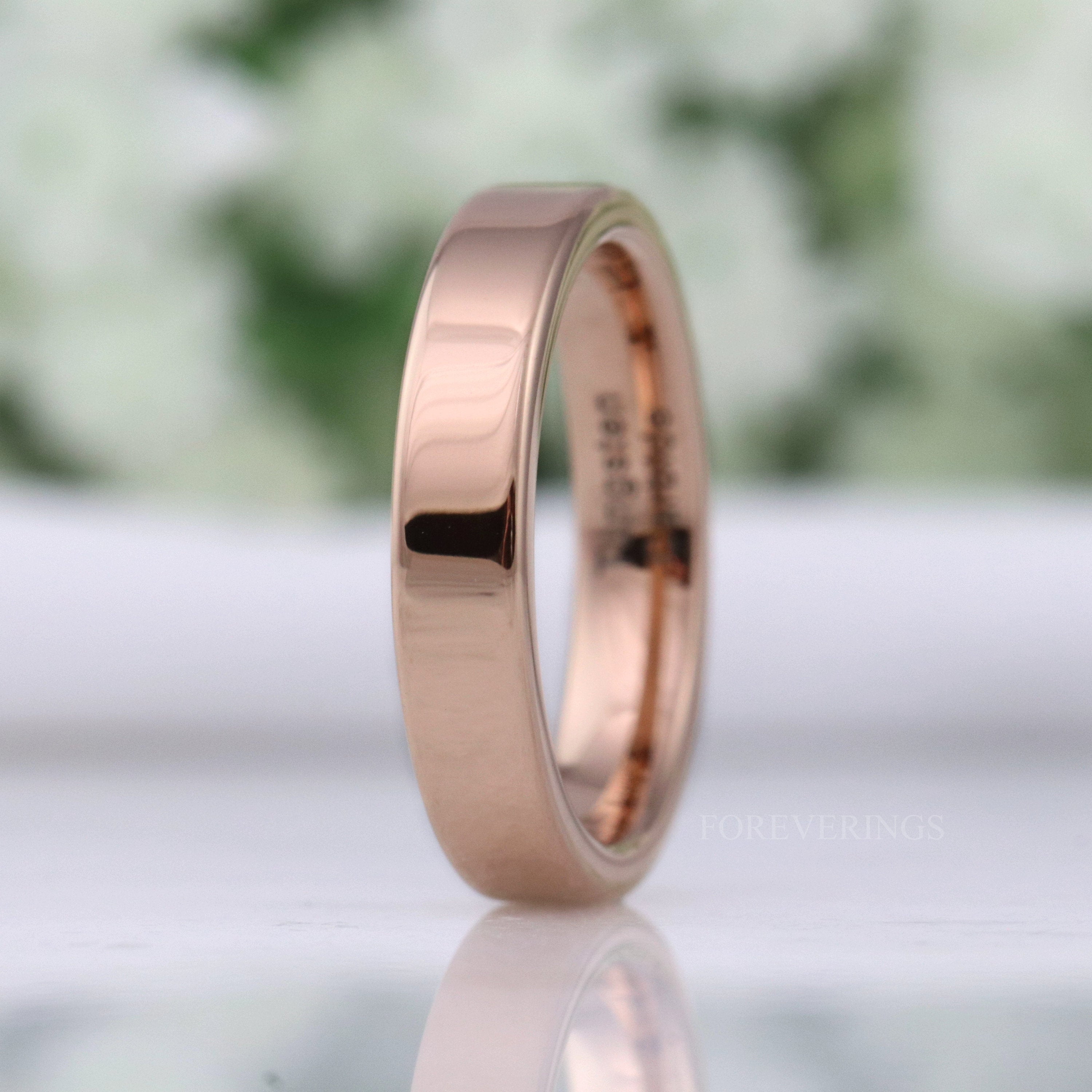 Rose Gold Wedding Band, Simple Flat Tungsten Ring, 2mm-4mm Mens Womens Wedding Band, Polished Rose Gold Band, Custom Engraved Ring