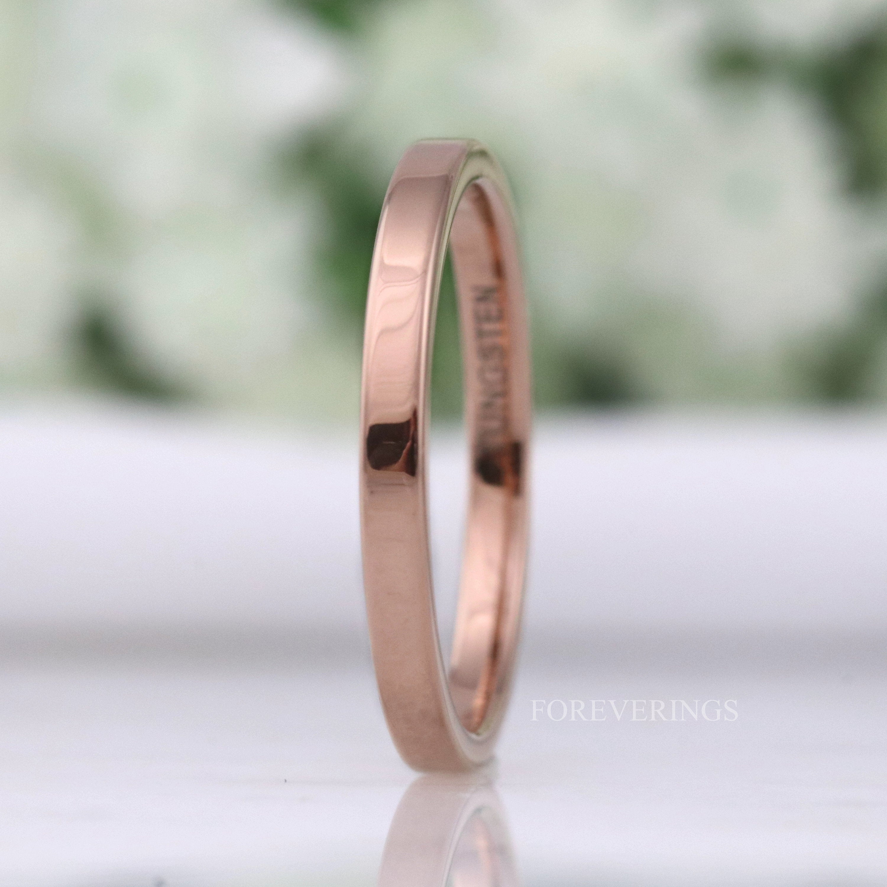 Rose Gold Wedding Band, Simple Flat Tungsten Ring, 2mm-4mm Mens Womens Wedding Band, Polished Rose Gold Band, Custom Engraved Ring