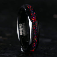 Black Fire Opal | 4mm Tungsten Wedding Band