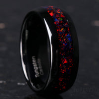 Black Fire Opal Wedding Band | Domed Tungsten Ring