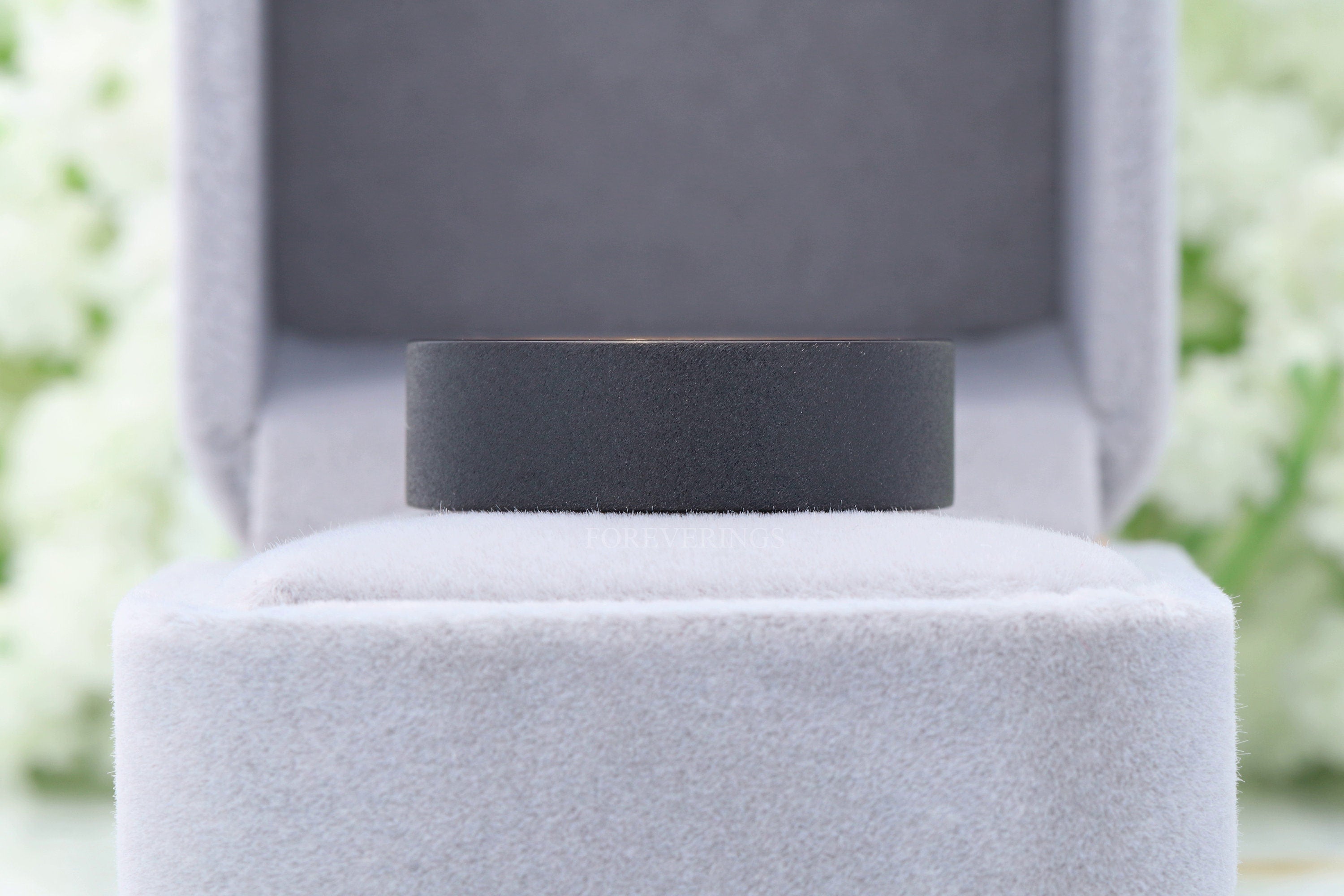 Whiskey Barrel Ring, Men Tungsten Wedding Band, Protective Wood Coating, Sandblasted Black Ring, Comfort Fit, Flat, Gift for Him