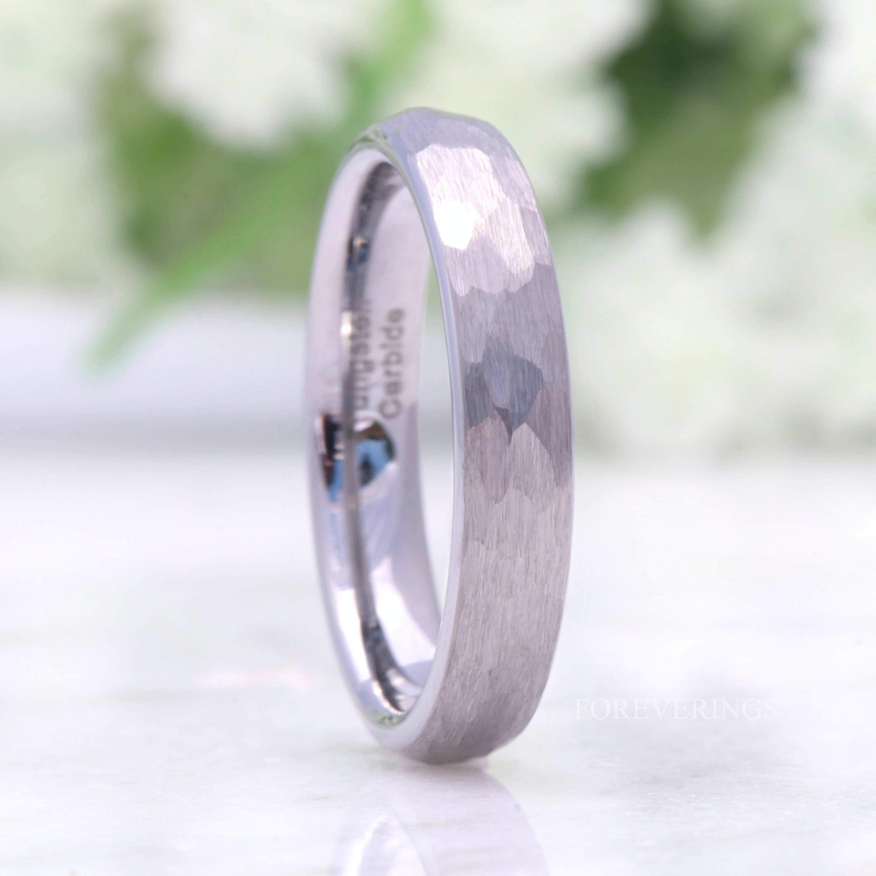 Hammered Silver Ring, Thin Wedding Band, Matte Silver Tungsten Ring, 2mm 4mm Mens Womens Wedding Band, Simple Unique Ring, Ring Engraving