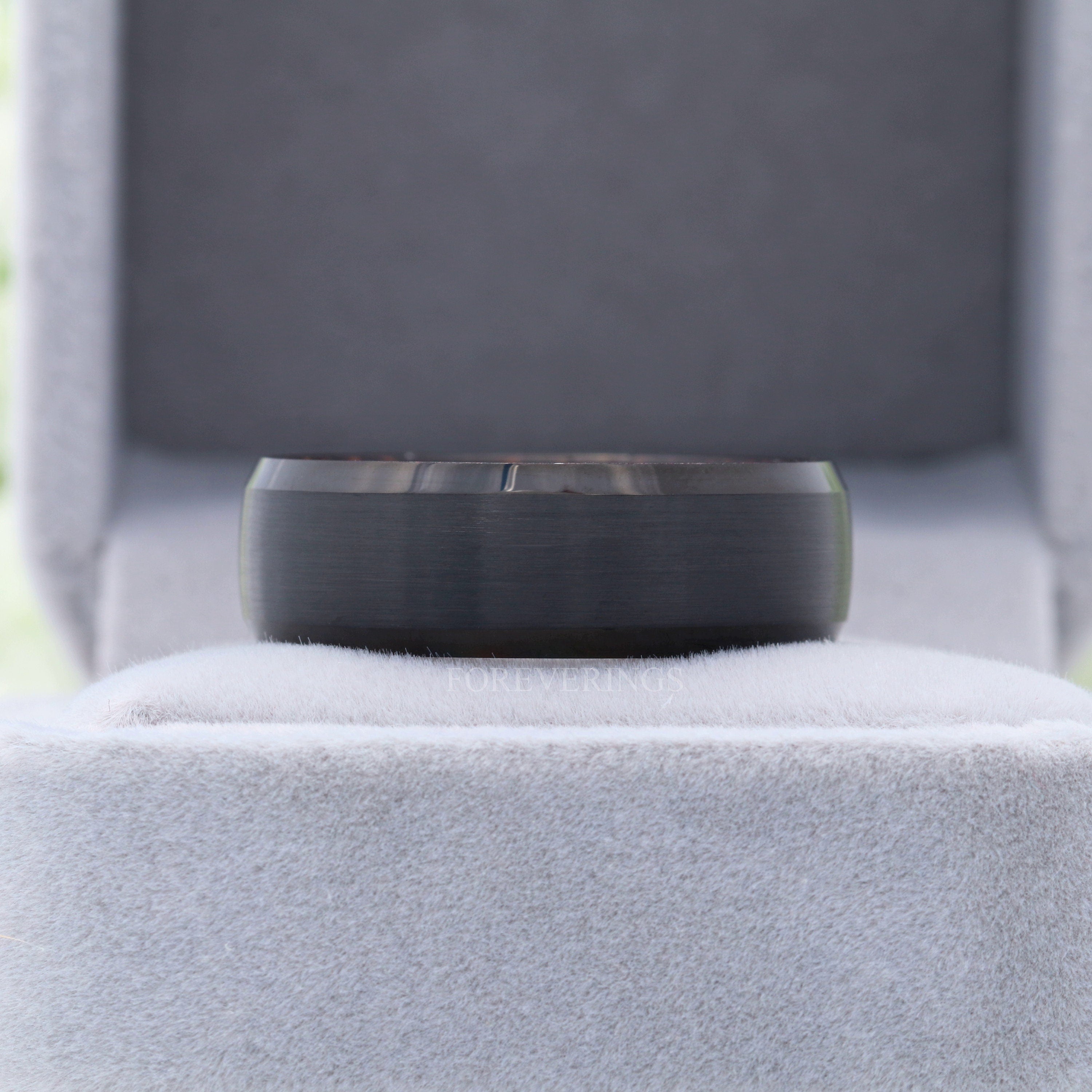 Wenge Wood and Tungsten Wedding Band, Dark Wood Ring, 8mm Black Band, Matte Brushed, Comfort Fit, Dome, Bevel, Gift for Him