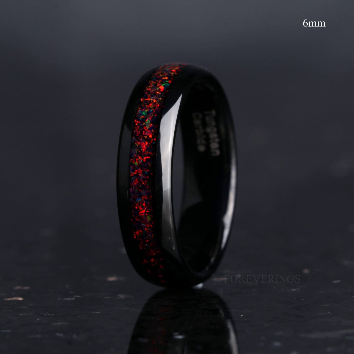 Black Fire Opal Wedding Band | Domed Tungsten Ring