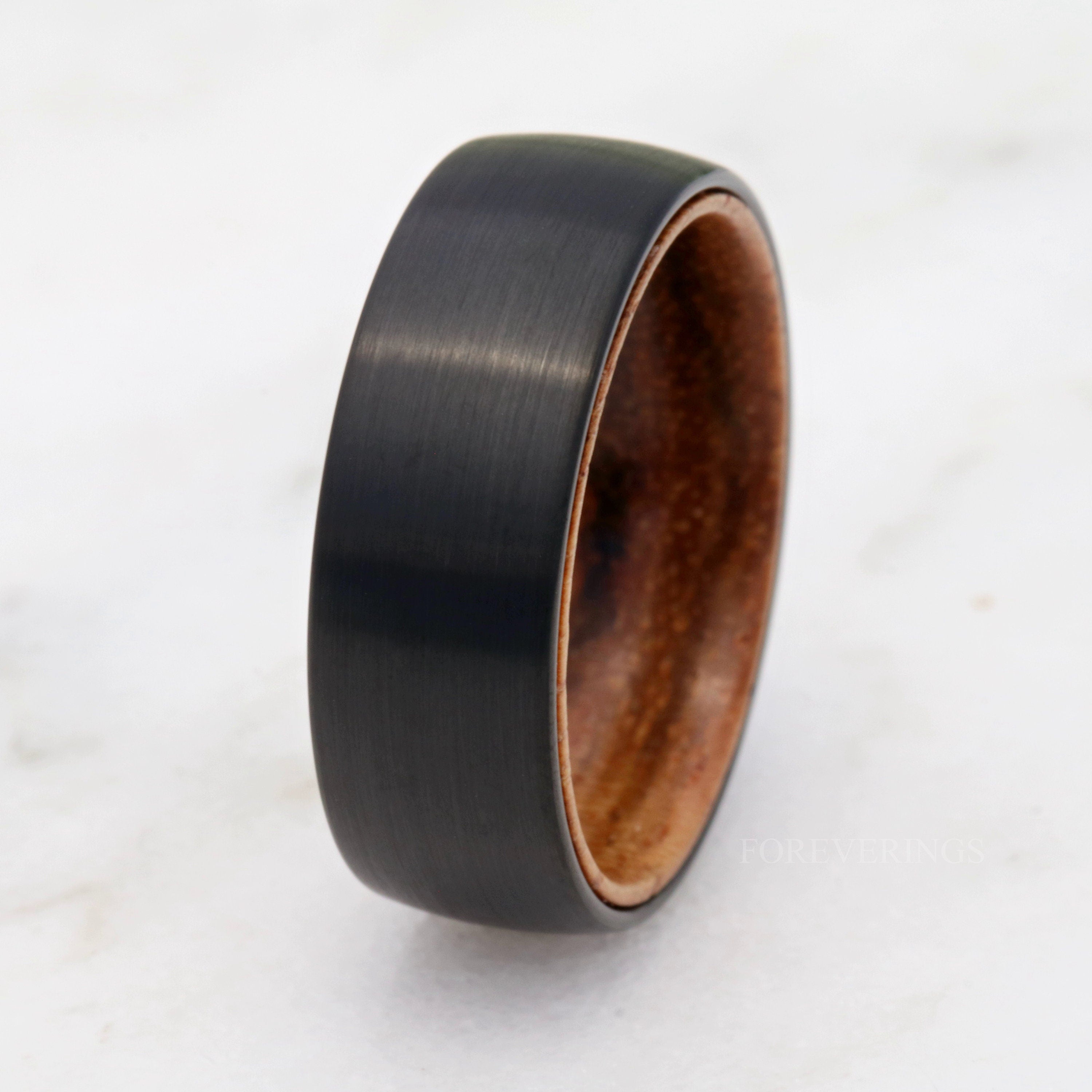 Zebra Wood and Tungsten Ring, 8mm Mens Wedding Band, Matte Brushed, Black Ring, Comfort Fit, Domed, Gift for Him