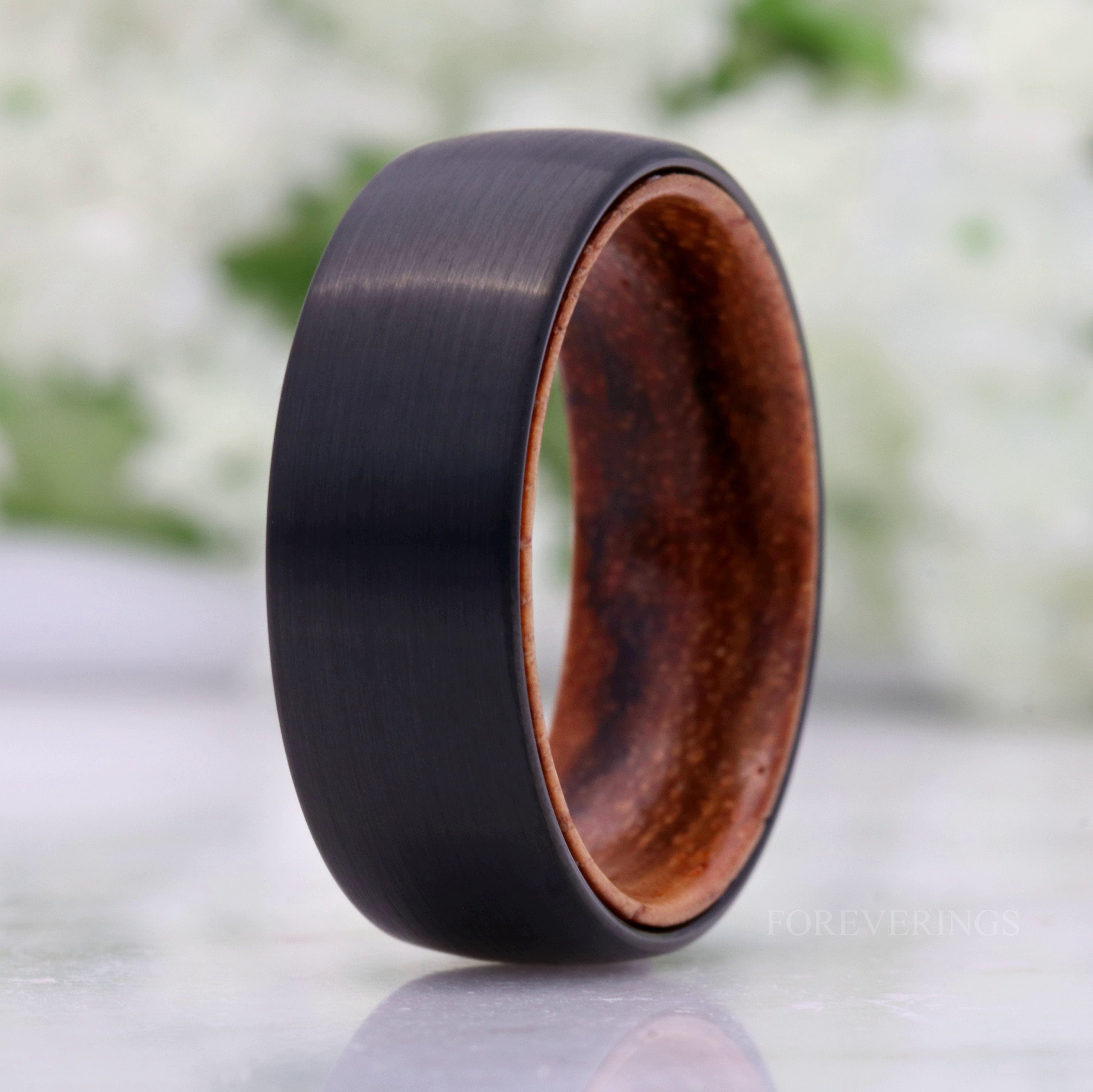 Zebra Wood and Tungsten Ring, 8mm Mens Wedding Band, Matte Brushed, Black Ring, Comfort Fit, Domed, Gift for Him