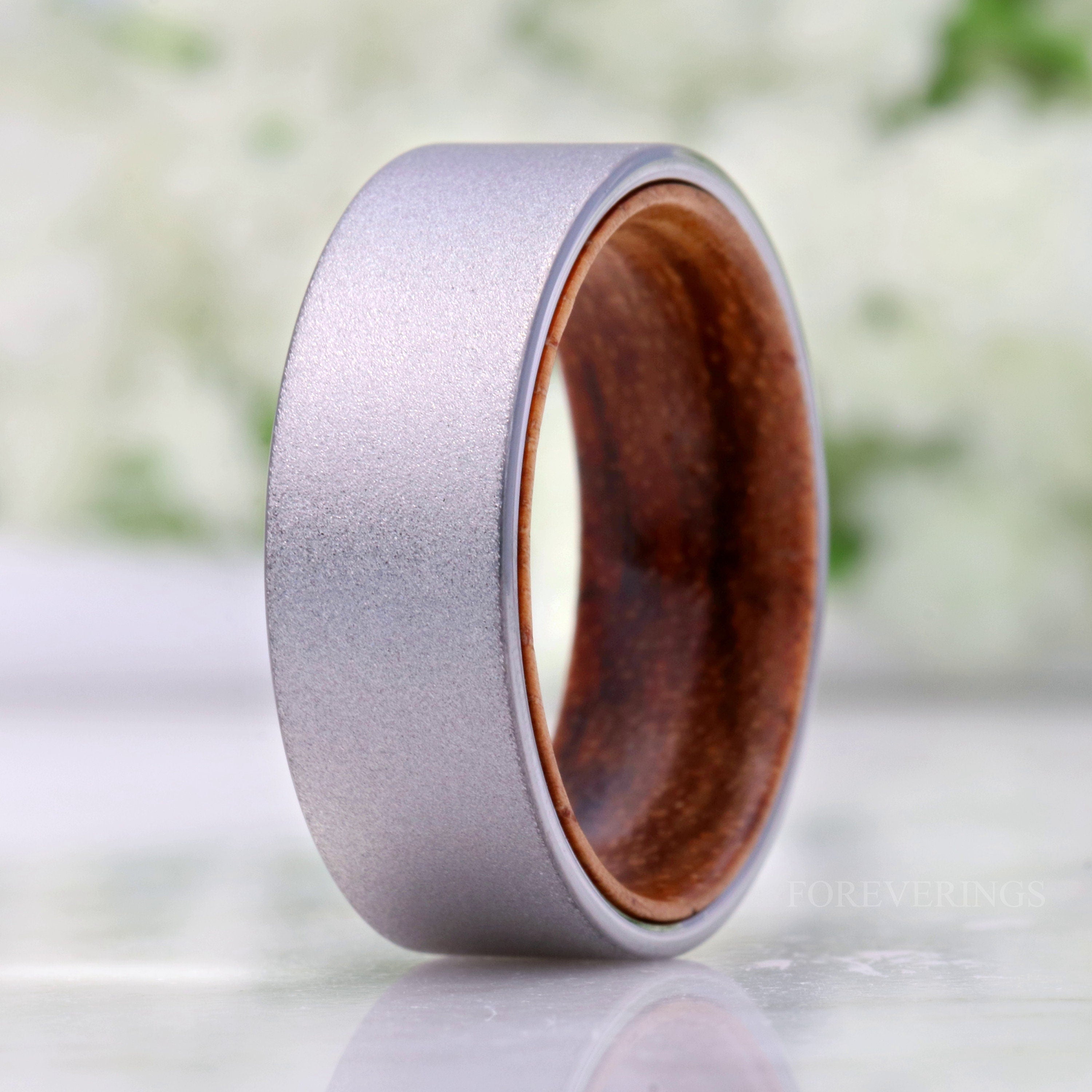 Zebra Wood and Tungsten Ring, Sandblasted, 8mm Silver Band, Comfort Fit, Flat, Metal and Wood, Birthday Anniversary Gift for Him