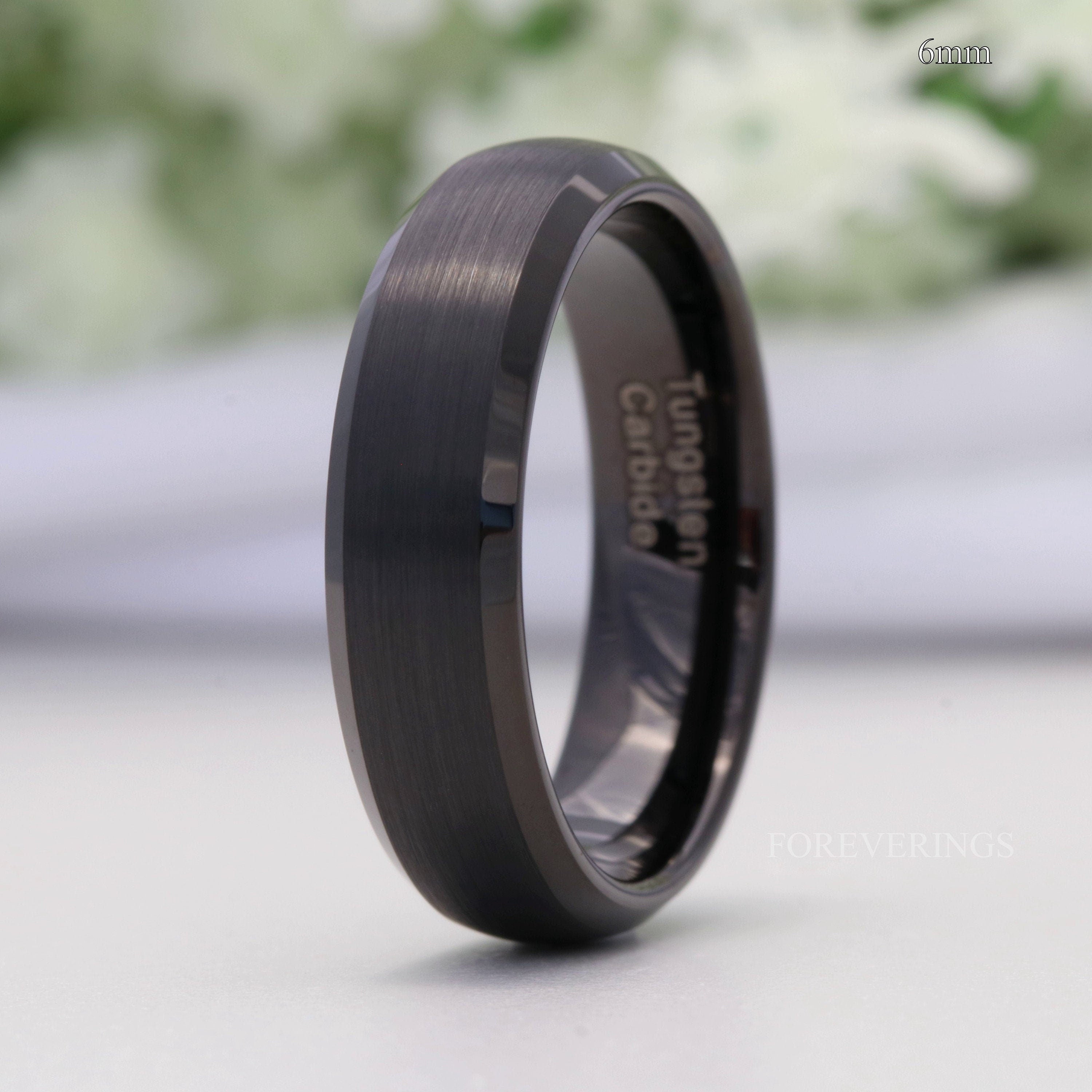 Matte Black Tungsten Ring, 8mm 6mm Mens Wedding Band, Simple Modern Custom Engraved Ring