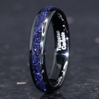 Great Rift Nebula Ring, 4mm Tungsten Wedding Band, Outer Space Ring, Black Ring, Dome, Polish, Comfort Fit, Blue Sandstone Ring
