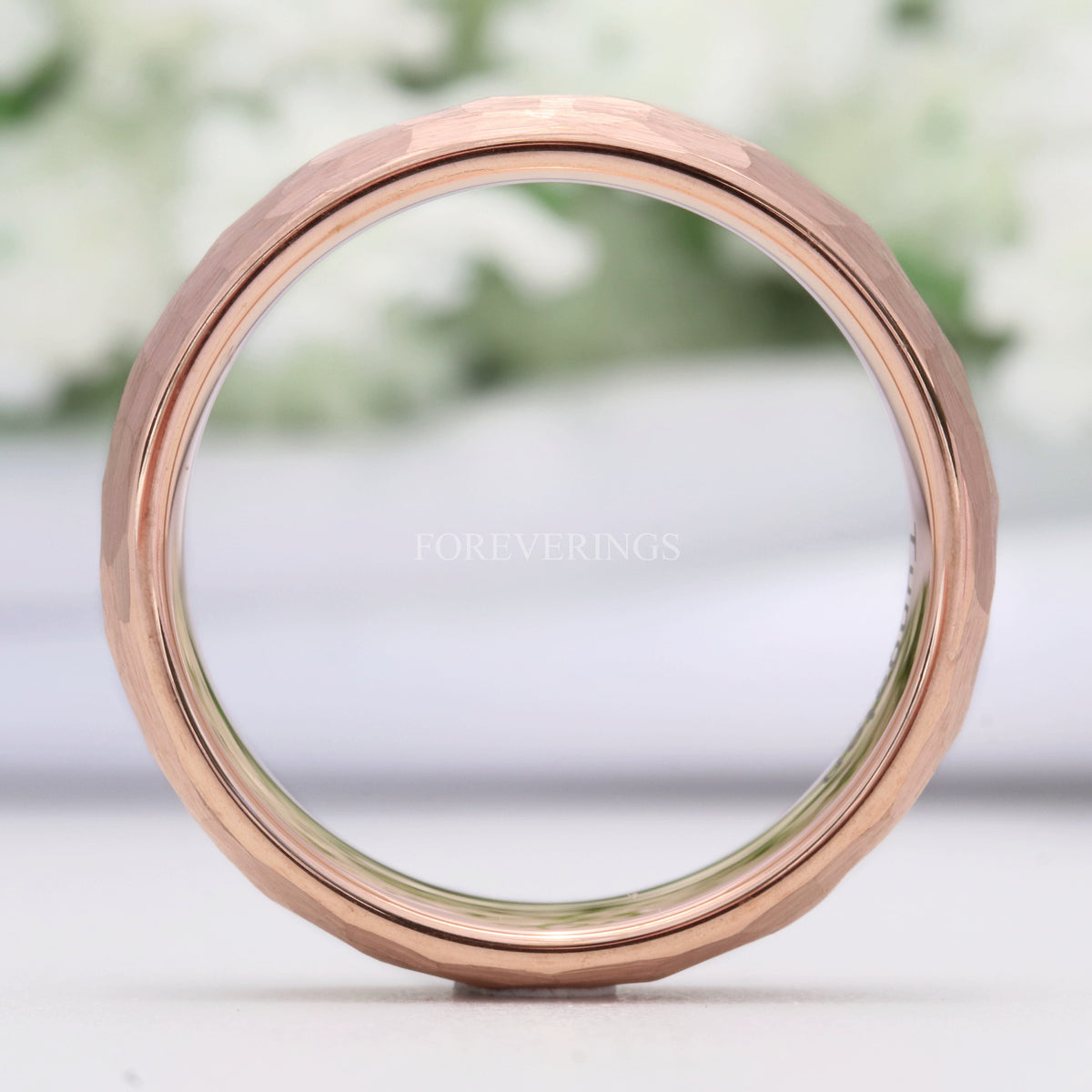 Hammered Rose Gold Wedding Band for Men, 7mm Brushed Tungsten Ring, Simple and Unique Ring, Man Engagement Ring, Promise Ring, Engraved Ring