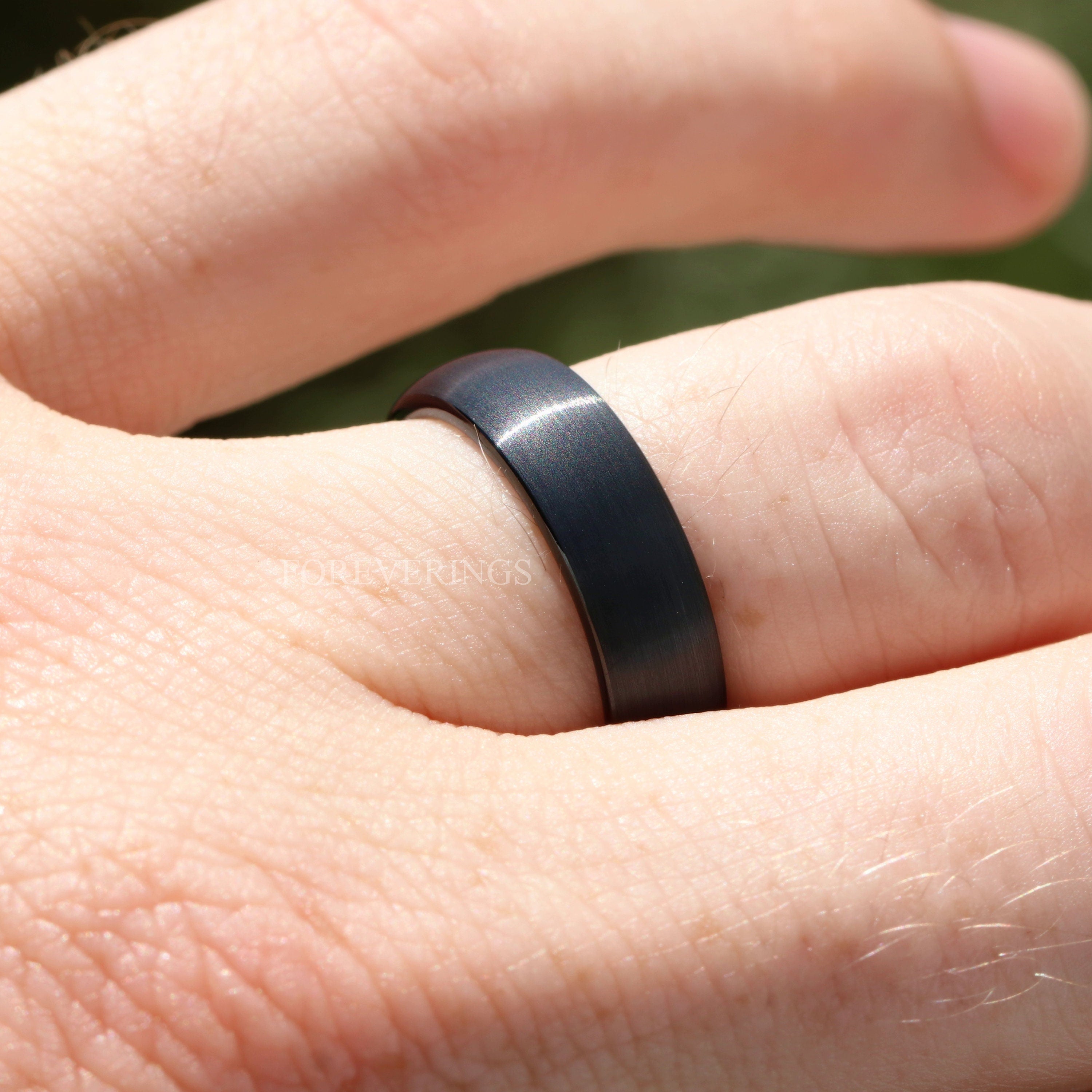 Matte Black Tungsten Ring, 6mm Mens Wedding Band, Simple Modern Custom Engraved Ring