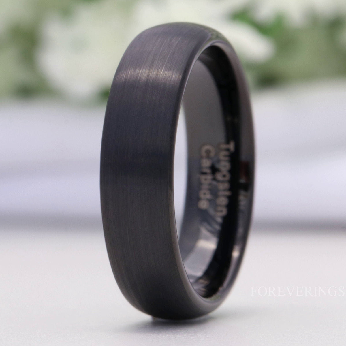 Matte Black Tungsten Ring, 6mm Mens Wedding Band, Simple Modern Custom Engraved Ring