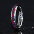 4mm silver tungsten black fire opal ring standing upright, interior visible