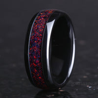 Black Fire Opal Ring for Men | Ceramic Wedding Band | 8mm