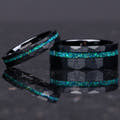 Matching hammered black tungsten couples ring set with green opal inlay, 8mm and 4mm