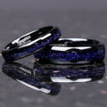 Matching black tungsten couples ring set with blue sandstone inlay, 6mm and 4mm