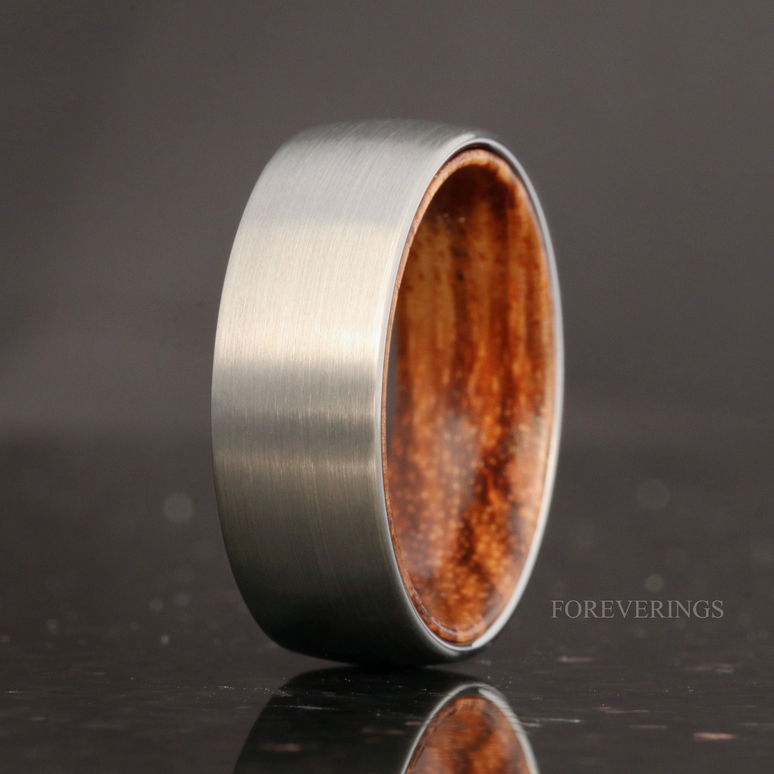 Zebra Wood and Tungsten Ring, 8mm Mens Wedding Band, Matte Brushed, Silver Tungsten Ring, Smooth, Comfort Fit, Domed, Gift for Him