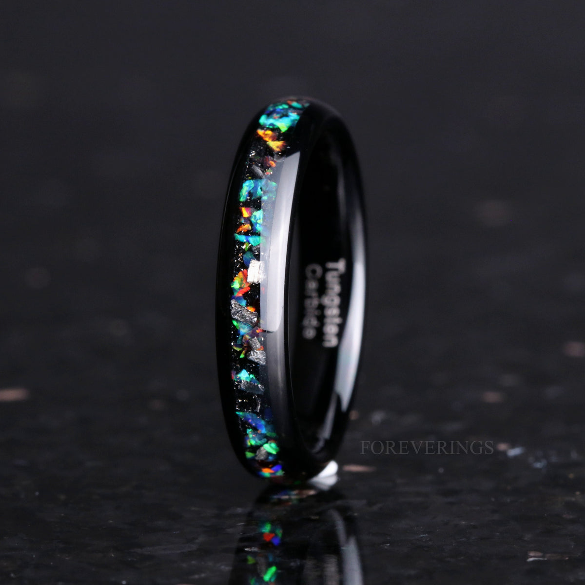 Meteorite Ring | Black Tungsten Wedding Band | 4mm