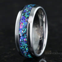 Galaxy Opal Silver Tungsten Ring | Mens Wedding Band