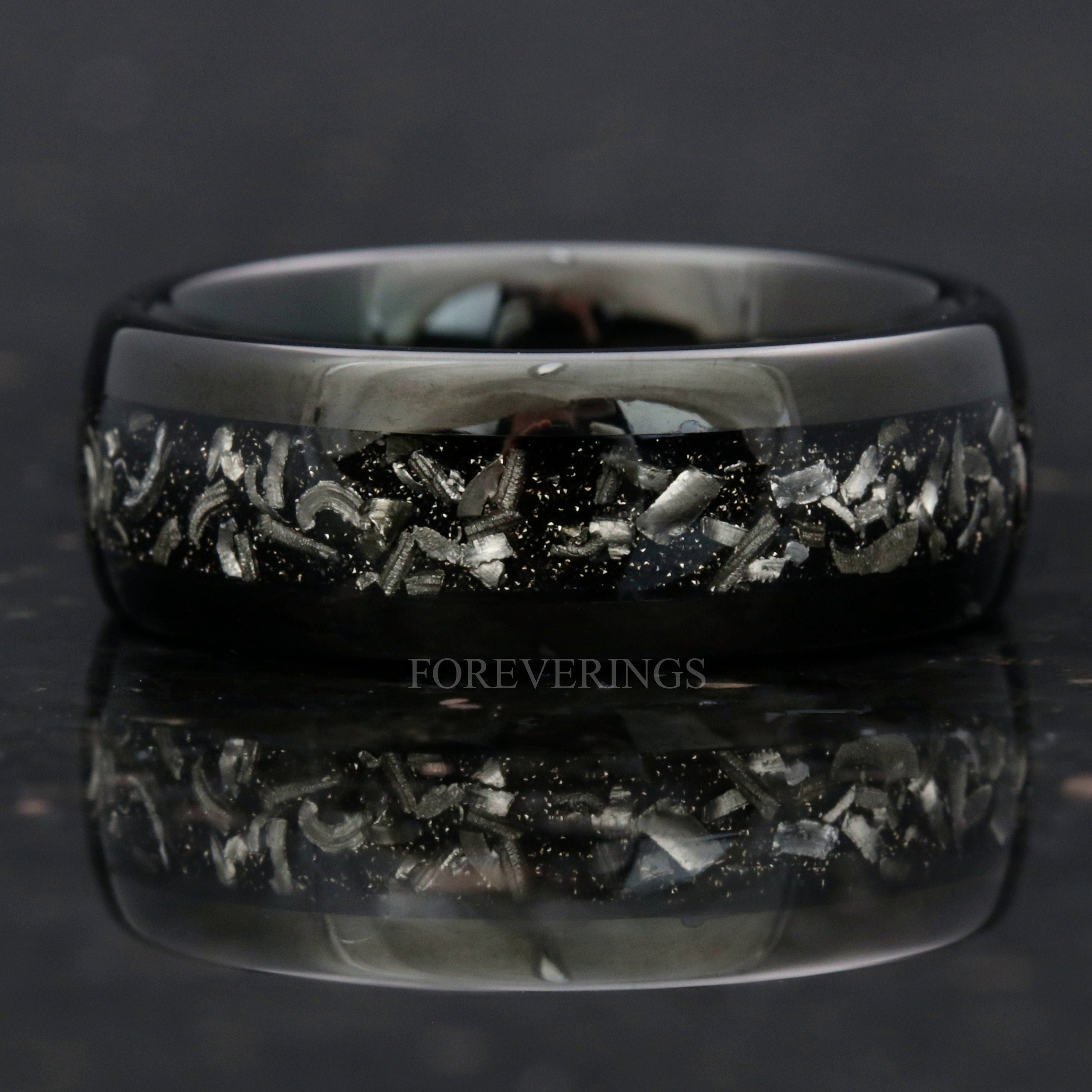 Meteorite Wedding Band, 8mm Black Tungsten Ring, Polished, Dome, Smooth Ring, Comfort Fit, Birthday Anniversary Gift for Him, Unique Ring