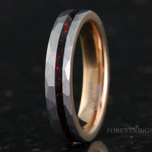 Black Fire Opal | Two Tone Rose Gold Tungsten Band