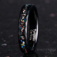 Meteorite Ring | Hammered Black Tungsten Wedding Band | 4mm