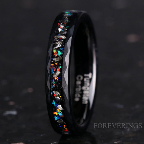 Meteorite Ring | Hammered Black Tungsten Wedding Band | 4mm