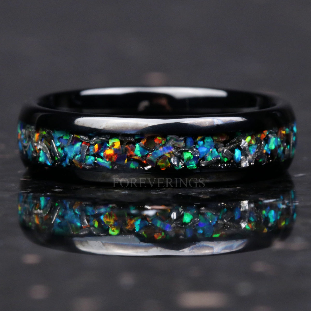 Meteorite and Galaxy Opal Inlay Black Tungsten Band | Men's 6mm 8mm Ring