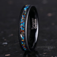 Meteorite Wedding Band | Gibeon Fire Opal Black Tungsten 4mm