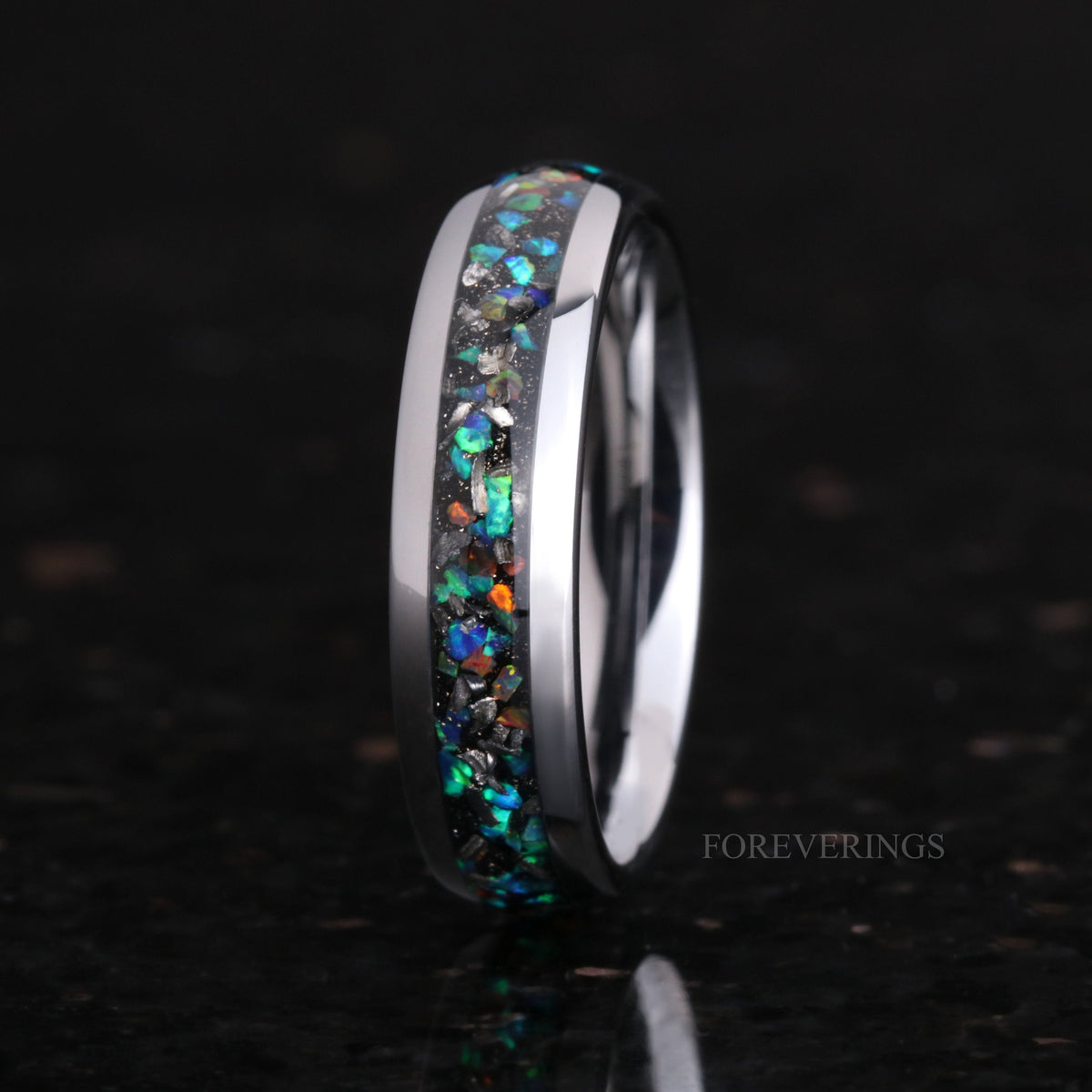 Meteorite Galaxy Opal Tungsten Ring | Mens Wedding Band