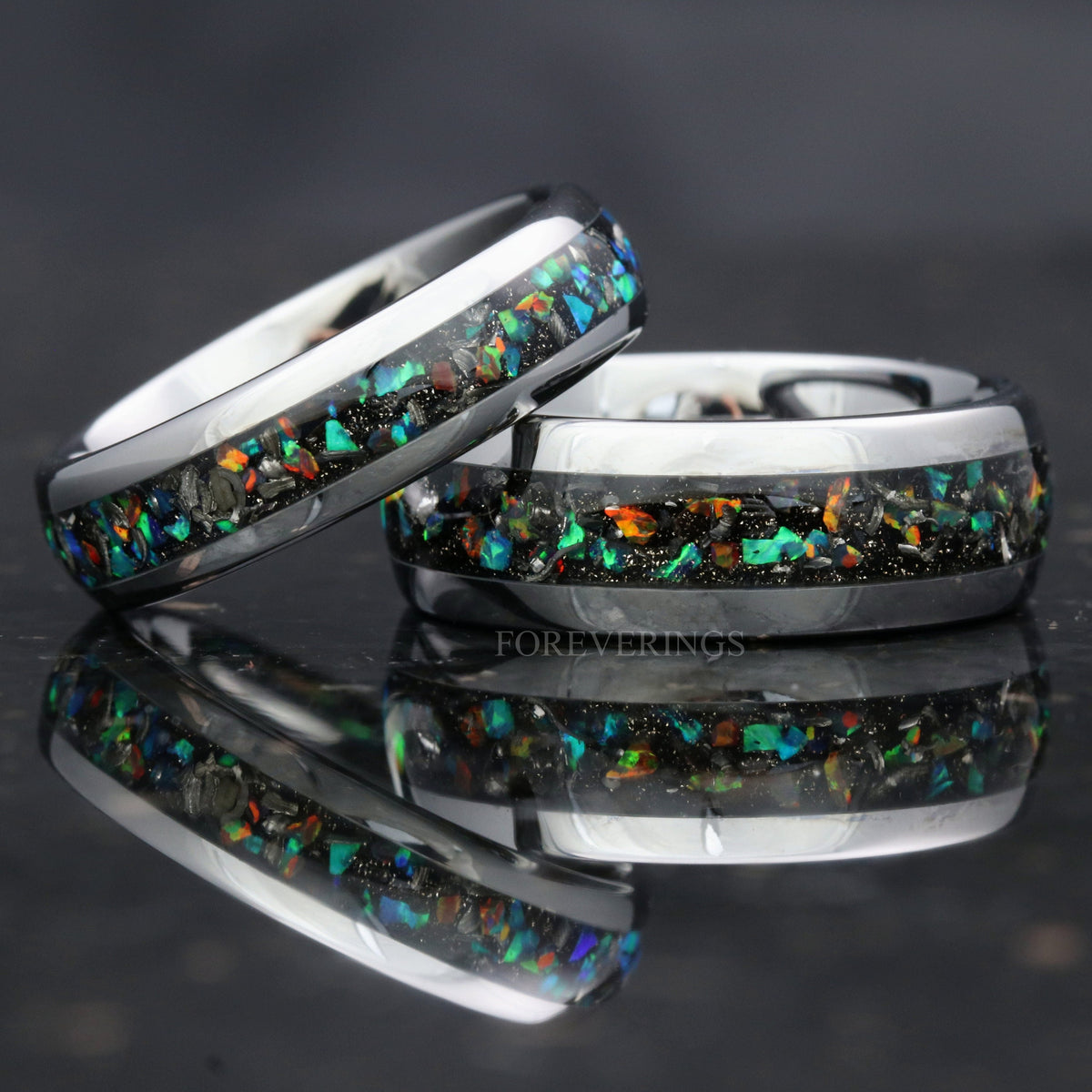 Meteorite Galaxy Opal Tungsten Ring | Mens Wedding Band