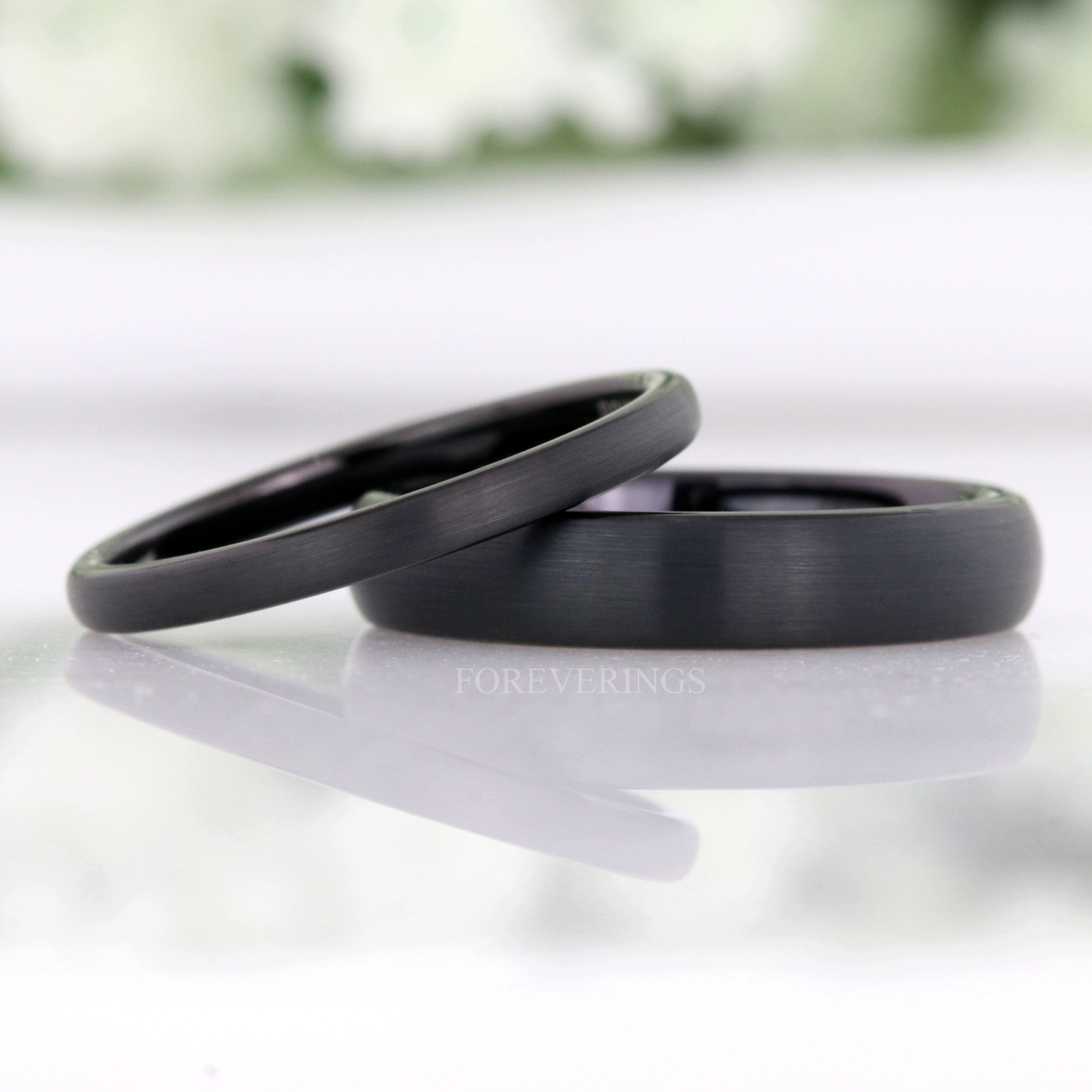 Matte Black Tungsten Ring, Thin Wedding Band, 2mm 4mm Mens Womens Wedding Band, Simple Thin Custom Engraved Ring