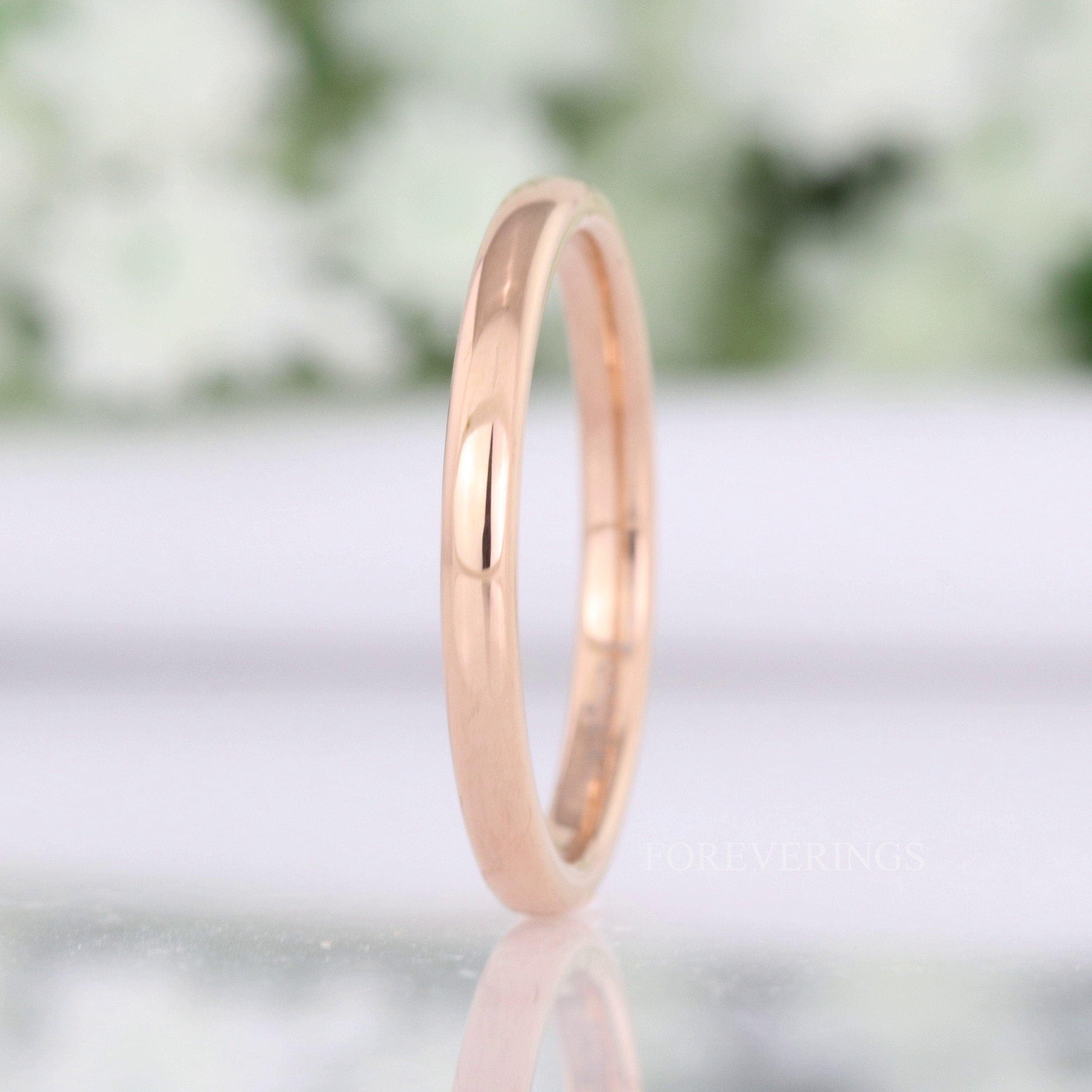 Minimalist Rose Gold Wedding Band, Rose Gold Tungsten Ring, 2mm-4mm Mens Womens Wedding Band, Polished, Simple Dome, Custom Engraved Ring