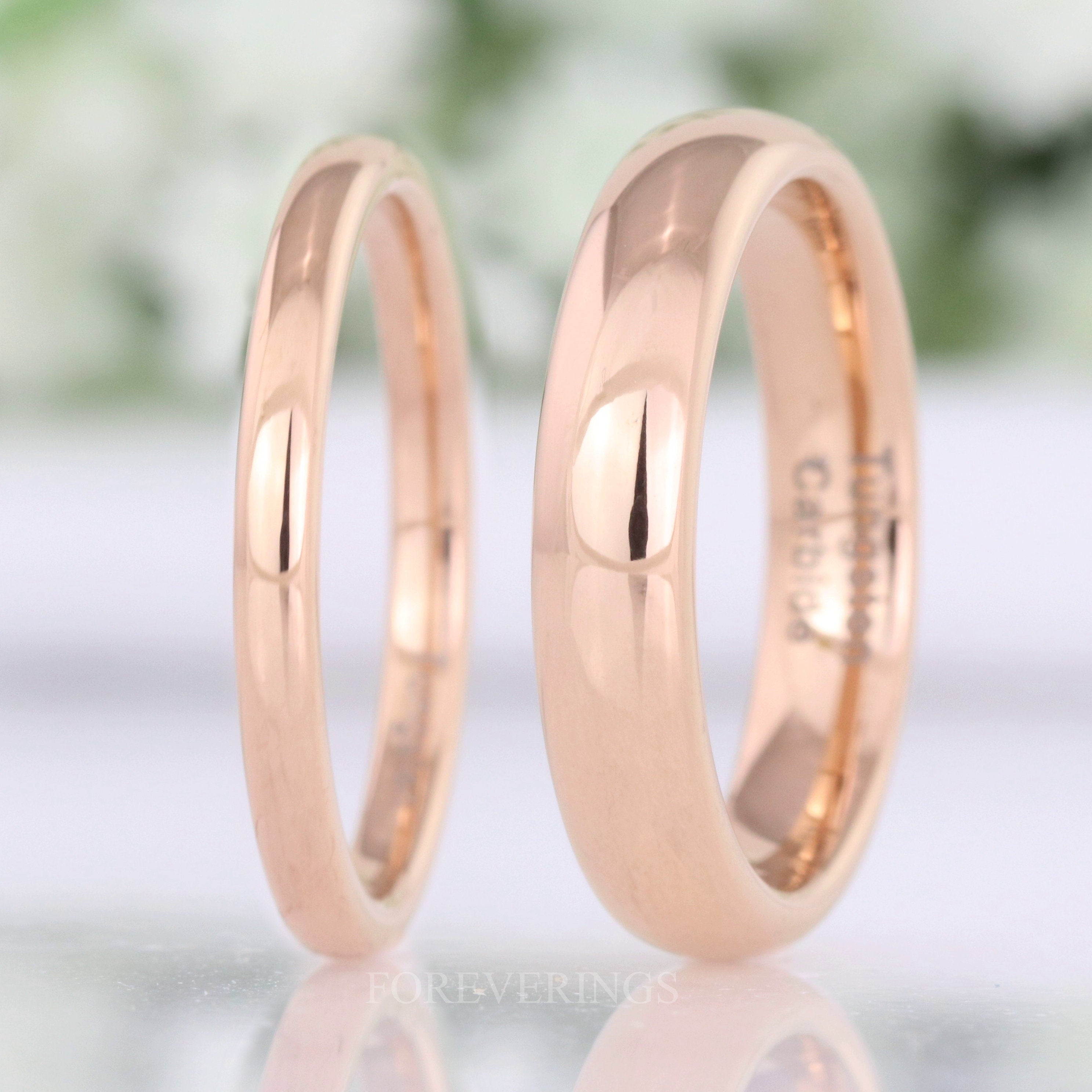 Minimalist Rose Gold Wedding Band, Rose Gold Tungsten Ring, 2mm-4mm Mens Womens Wedding Band, Polished, Simple Dome, Custom Engraved Ring